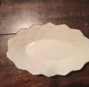 Elegant Cream Serving Platter with Gold Trim